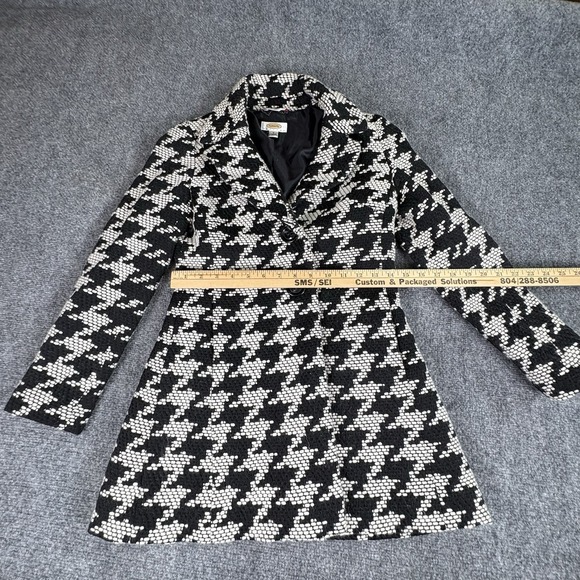 Talbots Petites Coat 2P Wool Houndstooth Black White Tweed Mod Preppy Academia - Picture 9 of 16
